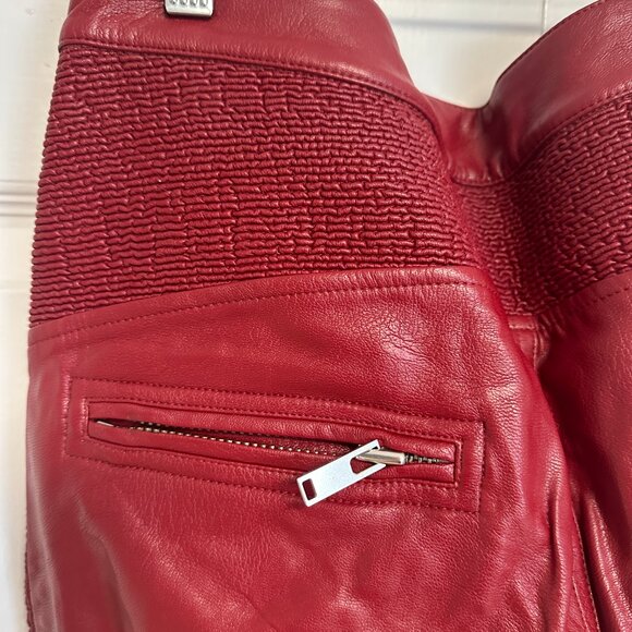 ISABEL MARANT ETOILE zipper VEGAN LEATHER Dark Red CROP PANTS - Picture 5 of 6